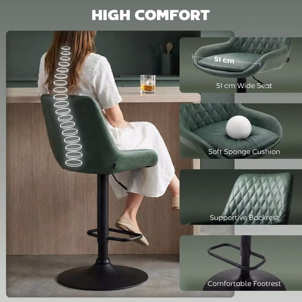 Wyld Haus Milosu Green Retro Bar Stools Set of 2 with Swivel Seats and Faux Leather Upholstery – 7