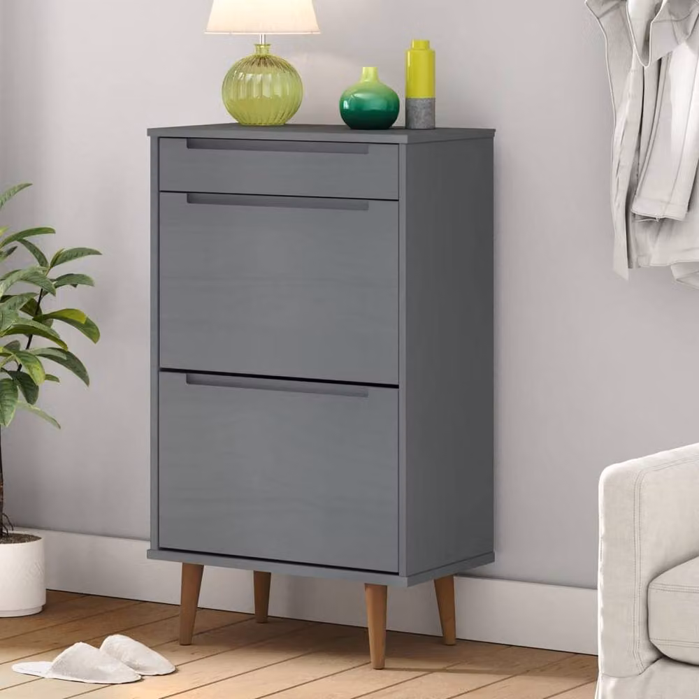 Berkfield Home MOLDE Grey Shoe Cabinet in Solid Pine Wood, W/D/H: 59.5 x 35 x 103 cm – 2