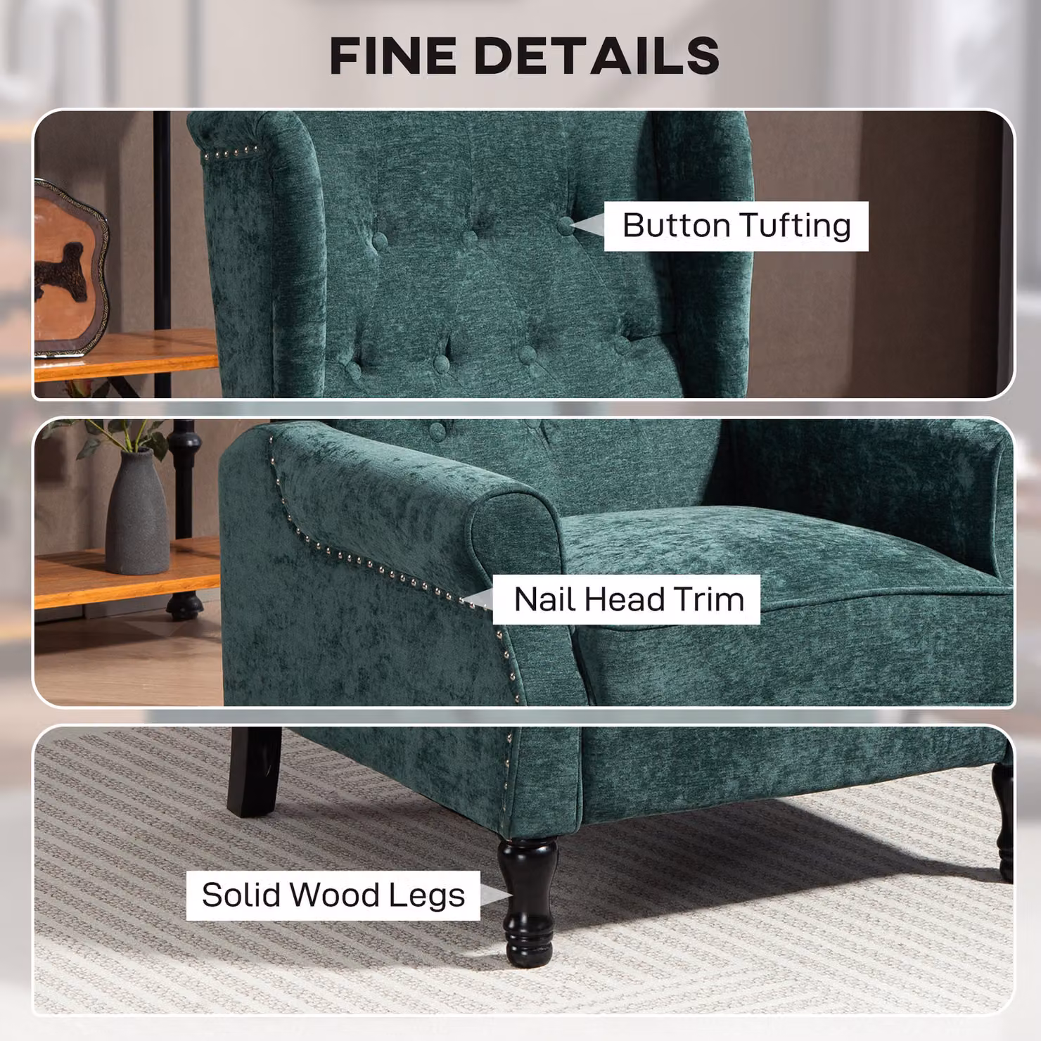 HOMCOM Vintage Velvet Reclining Armchair with Integrated Footrest in Dark Green – 6