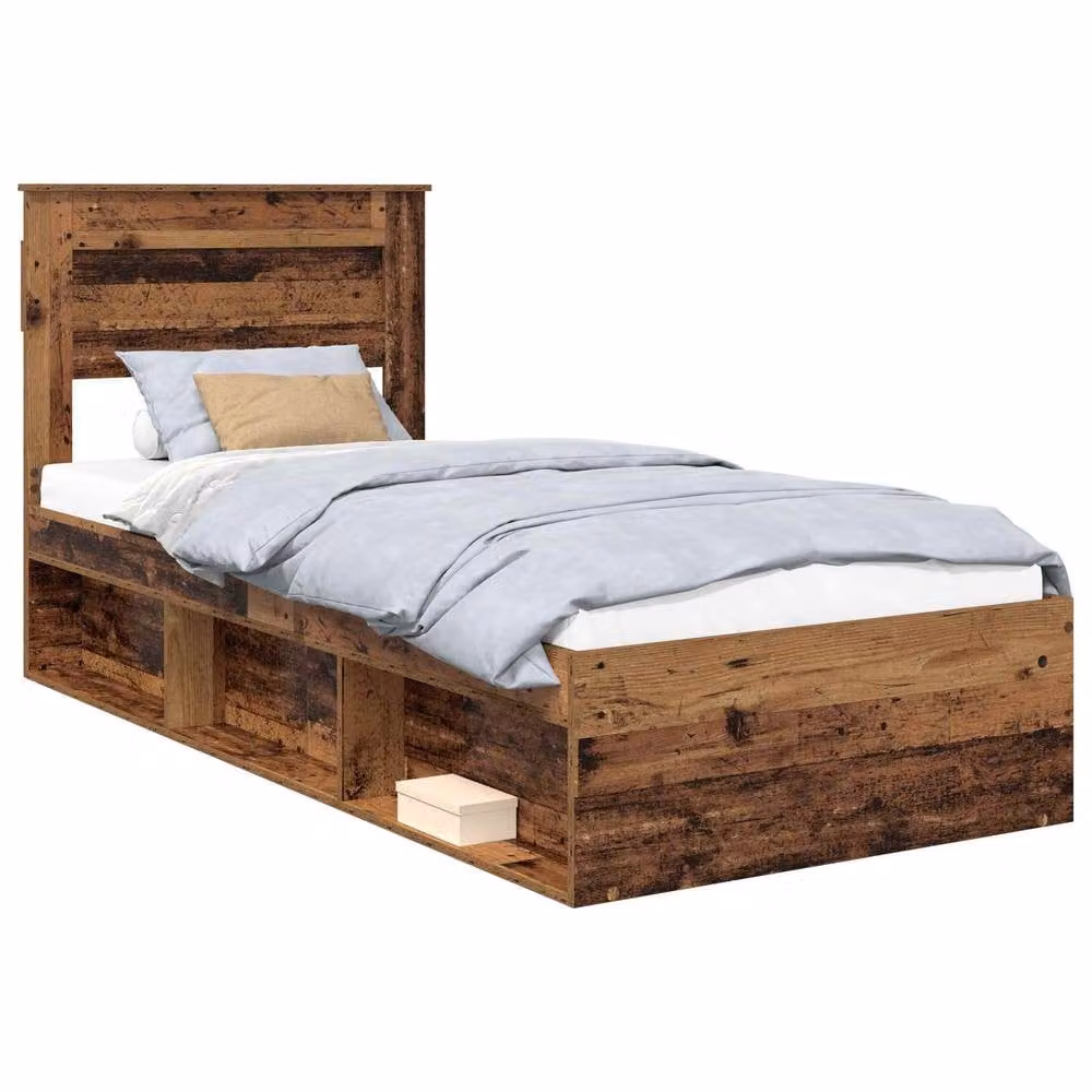 Berkfield Home Modern Bed Frame with Headboard in Brown Solid Pine and Engineered Wood, W/D/H: 100 x 200 cm – 2