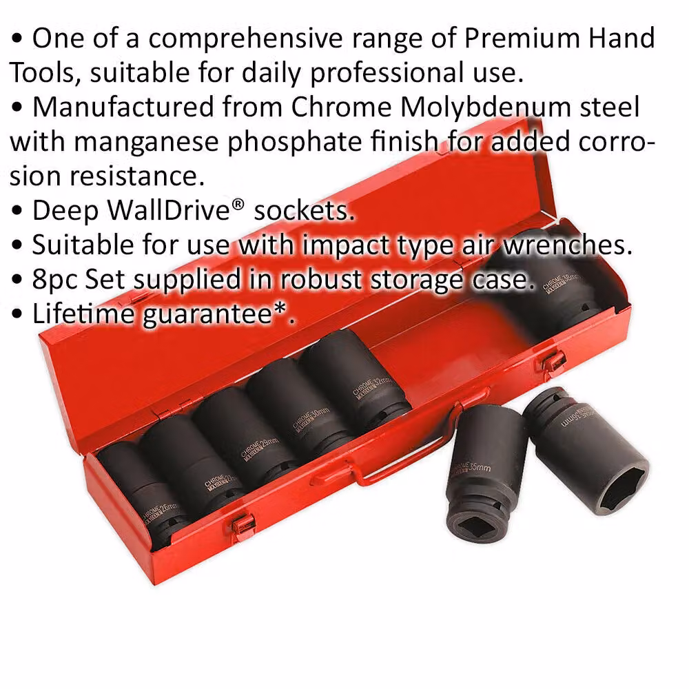 Loops 8 Piece Premium Deep Impact Socket Set, 3/4 inch Sq Drive, Chrome Molybdenum Steel, Black and Multicolour – 2