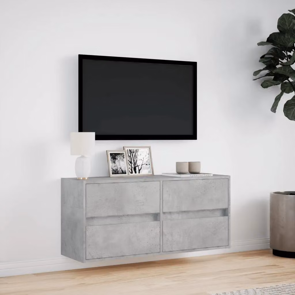 Berkfield Home TV Wall Cabinet with LED Lights in Concrete Grey, W/D/H: 100 x 31 x 45 cm – 2