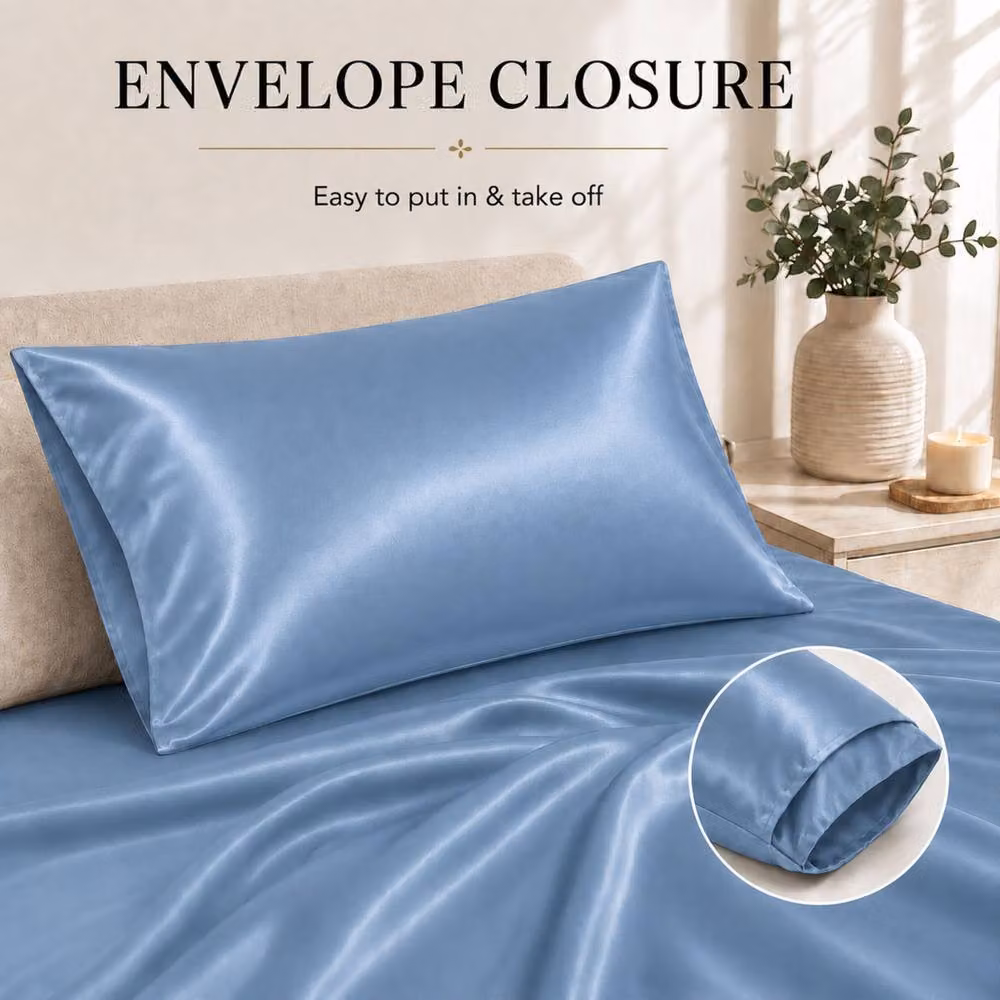 Pamposh Luxury Satin Silk Pillowcase Set of 6 in Mid Blue – 3