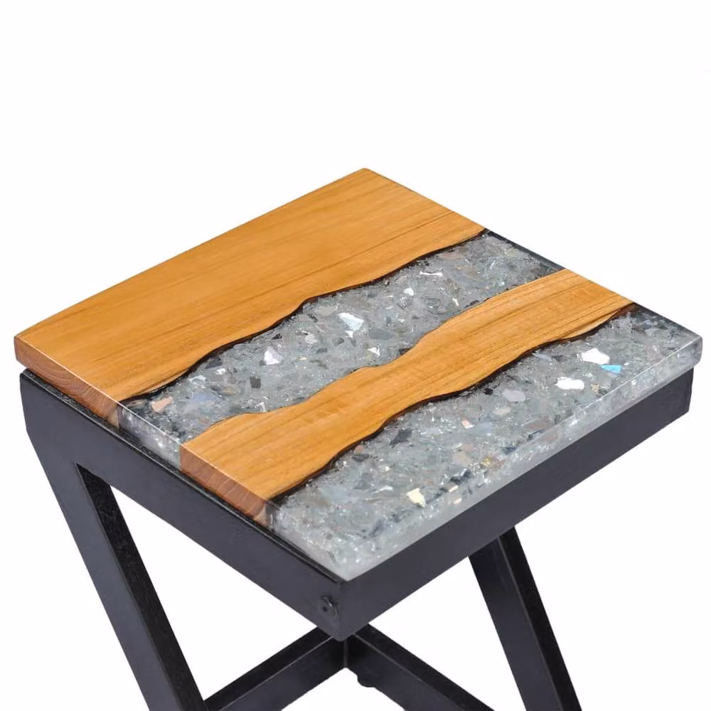 Berkfield Home Square Coffee Table in Solid Teak and Mango Wood with Polyresin, W/D/H: 30 x 30 x 50 cm – 4