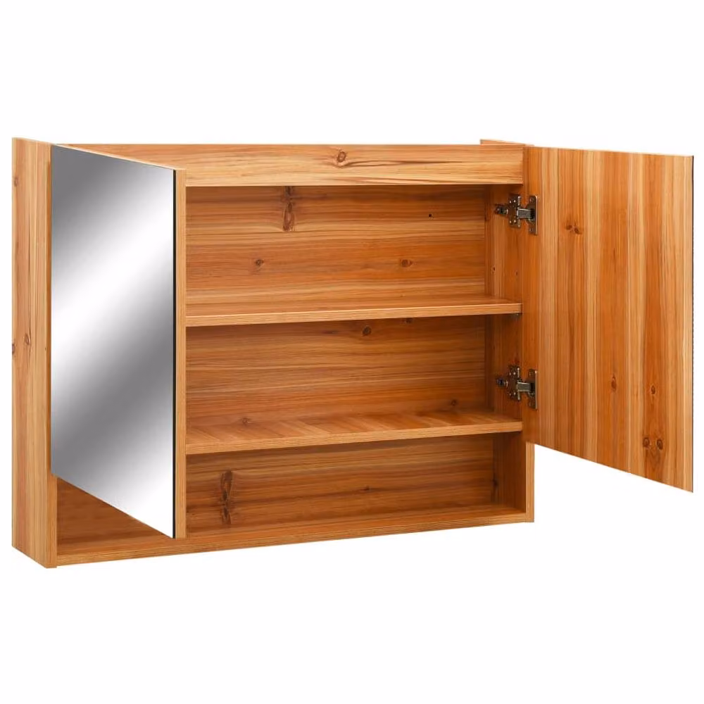 Berkfield Home Modern Oak LED Bathroom Mirror Cabinet in Brown, W/D/H: 80 x 15 x 60 cm – 2