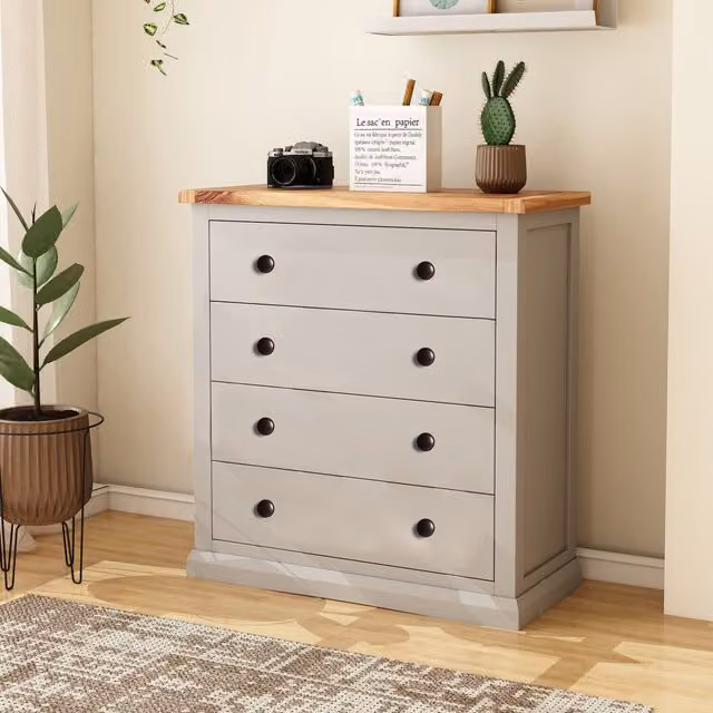 Cabinet Bits Loreo 4 Drawer Chest of Drawers in Light Grey with Gold Knobs – 1