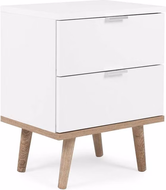 CALICOSY Copenhagen Bedside Table with 2 Drawers, White – 1