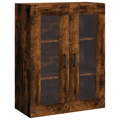 vidaXL Wall Mounted Cabinet in Smoked Oak with Glass Doors, W/D/H: 69.5 x 34 x 90 cm – 1
