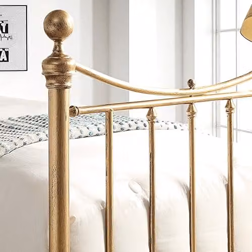 OAT Home Hampstead Victorian Metal Bed Frame in Distressed Antique Brass Effect, Single, W/D/H: 90 x 206 x 130 cm – 2