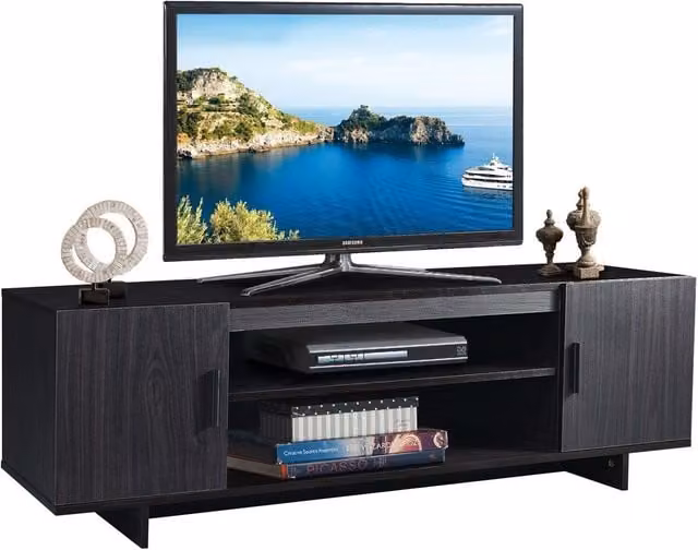 Costway Modern Matt Black Wood TV Stand Media Entertainment Centre