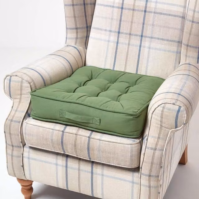 Homescapes Square Armchair Booster Cushion with Cotton Cover in Green