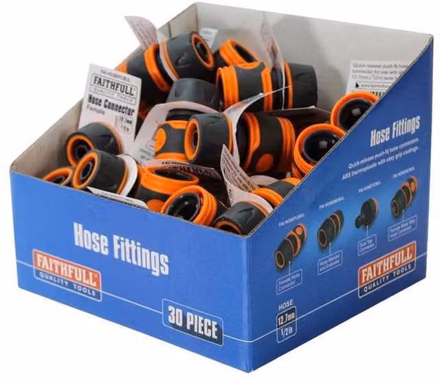 Faithfull Plastic Female Quick Coupling Hose Connector, Black and Orange (Box of 30)