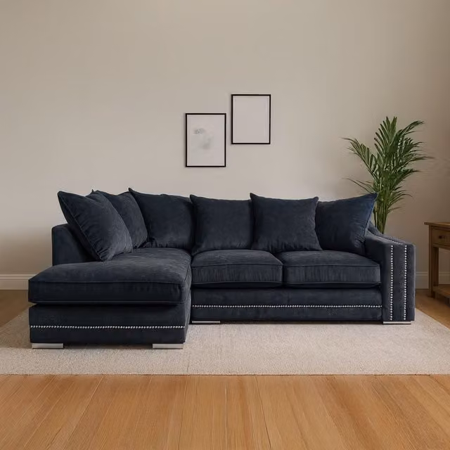 Furnishings For Less UK Kensington Deluxe Chenille 3-4 Seater L-Shaped Corner Sofa, Left Hand Facing, Charcoal or Seal – 1