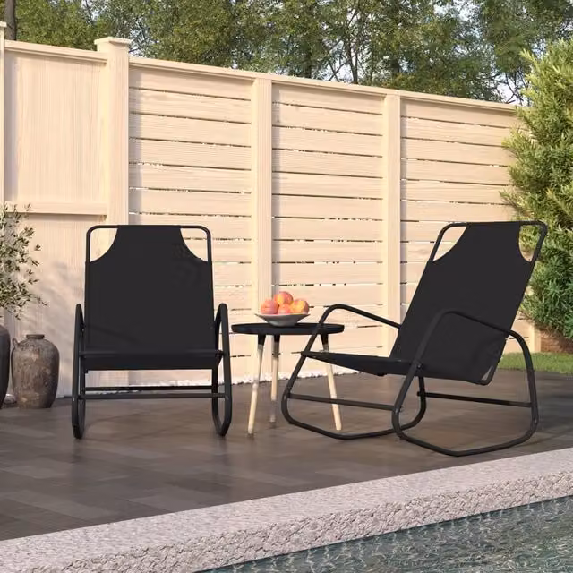 Berkfield Home Set of 2 Rocking Sun Loungers in Black Powder Coated Steel and Textilene Fabric
