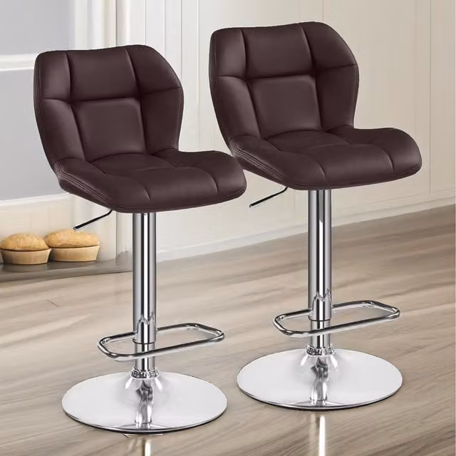 Furnold Set of 2 Brown Hygge Height Adjustable 360 Swivel Barstools with Backrest