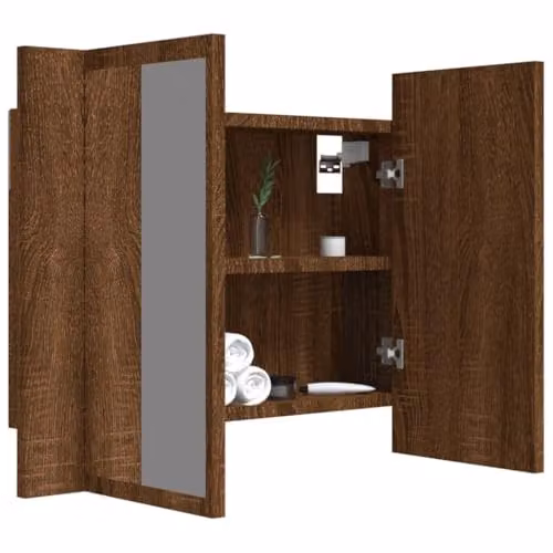 vidaXL Modern LED Mirror Cabinet in Brown Oak, W/D/H: 60 x 12 x 45 cm – 3