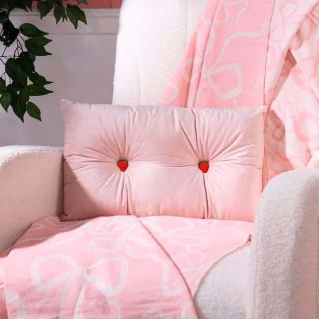 Divante Strawberry Embellished Rectangular Cushion in Pink