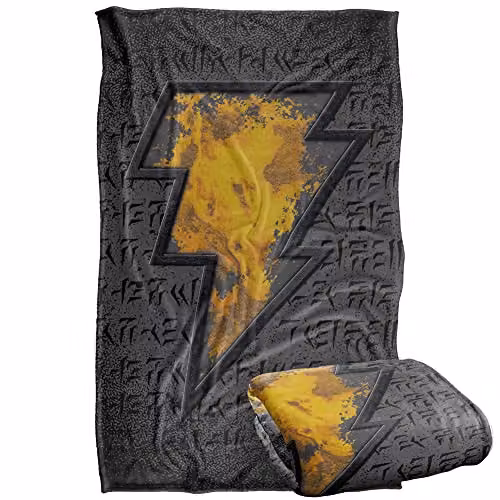 LOGOVISION Black Adam Beveled Bolt Super Soft Fleece Throw Blanket, Black and Multicolour, W/D/H: 91 x 147 cm – 1