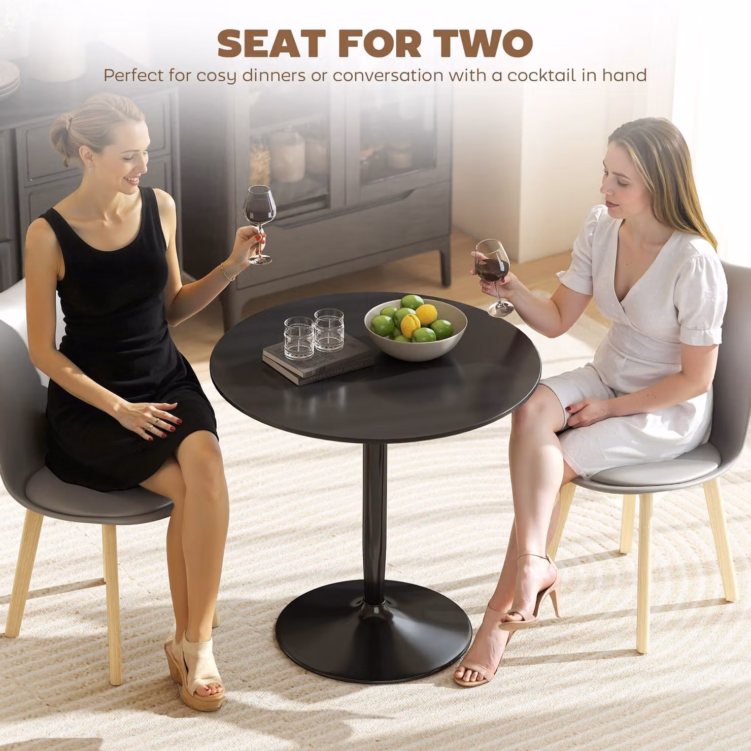 HOMCOM Modern Round Dining Table with Steel Base in Black – 4