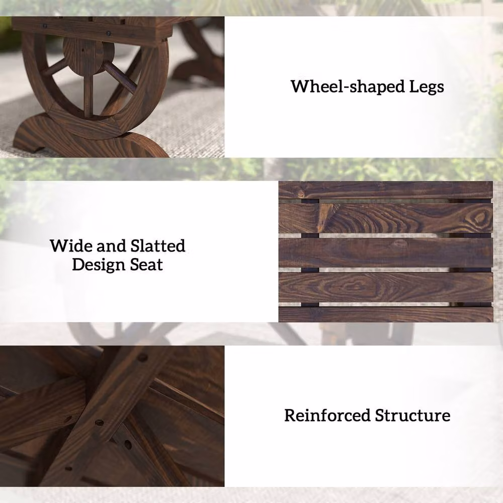 Outsunny Rustic Wooden Two Seater Wagon Wheel Garden Bench in Brown – 3