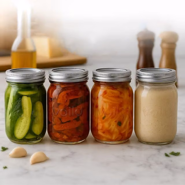 Volila Airtight and Leakproof Glass Mason Jars with Silver 2 Tier Lids, Clear, Set of 4