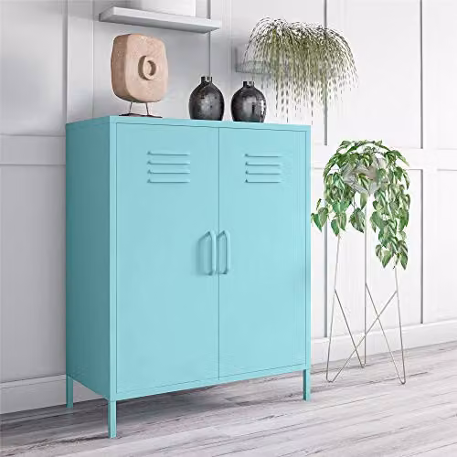 DHP Furniture Cache Retro Metal 2 Door Storage Cabinet in Green/Turquoise, W/D/H: 80.01 x 40.01 x 101.5 cm – 2