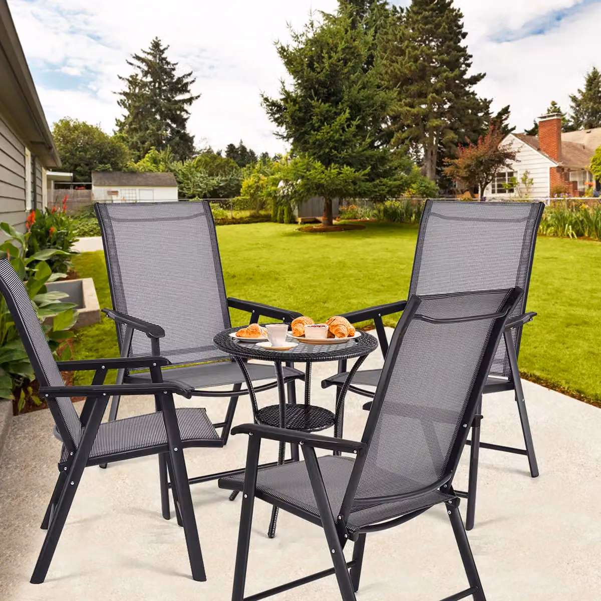 Costway Set of 4 Grey Folding Garden Chairs in Fabric and Metal – 9