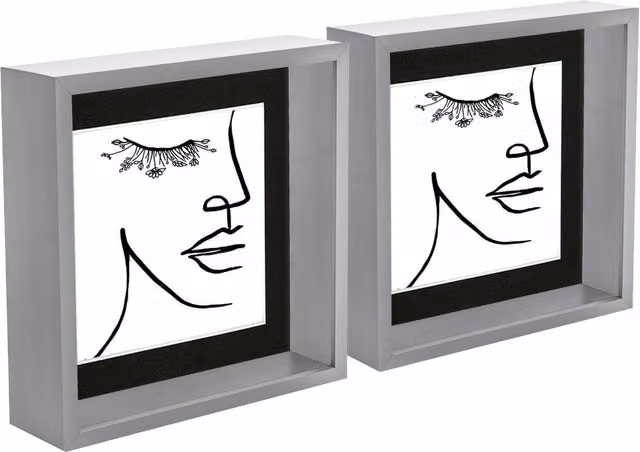 Nicola Spring Pack of 5 Square 3D Deep Box Photo Frames in Grey and Black with 6 x 6 inch Mounts, W/D/H: 20.32 x 20.32 x 5.08 cm