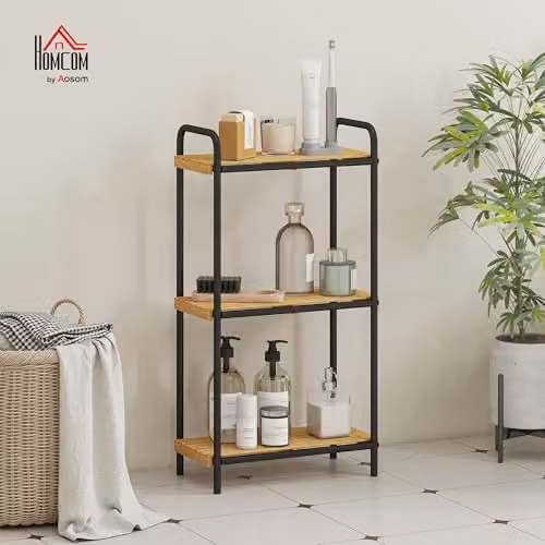 HOMCOM Bamboo Bathroom Storage Shelf, Black and Natural, W/D/H: 41.5 x 21.5 x 77.5 cm – 2