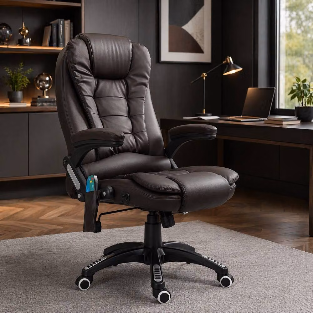 STILVORA Brown Synthetic Leather Executive Office Chair with Heating, Massage and Headrest – 3