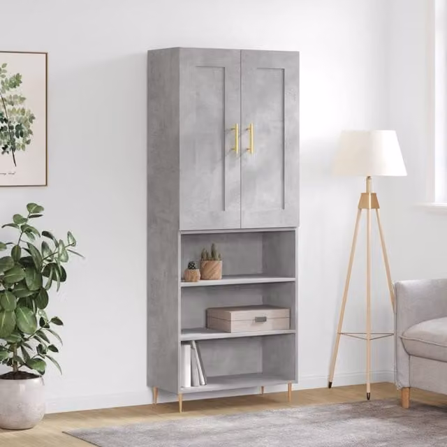 Berkfield Home Modern Highboard in Concrete Grey, W/D/H: 69.5 x 34 x 180 cm