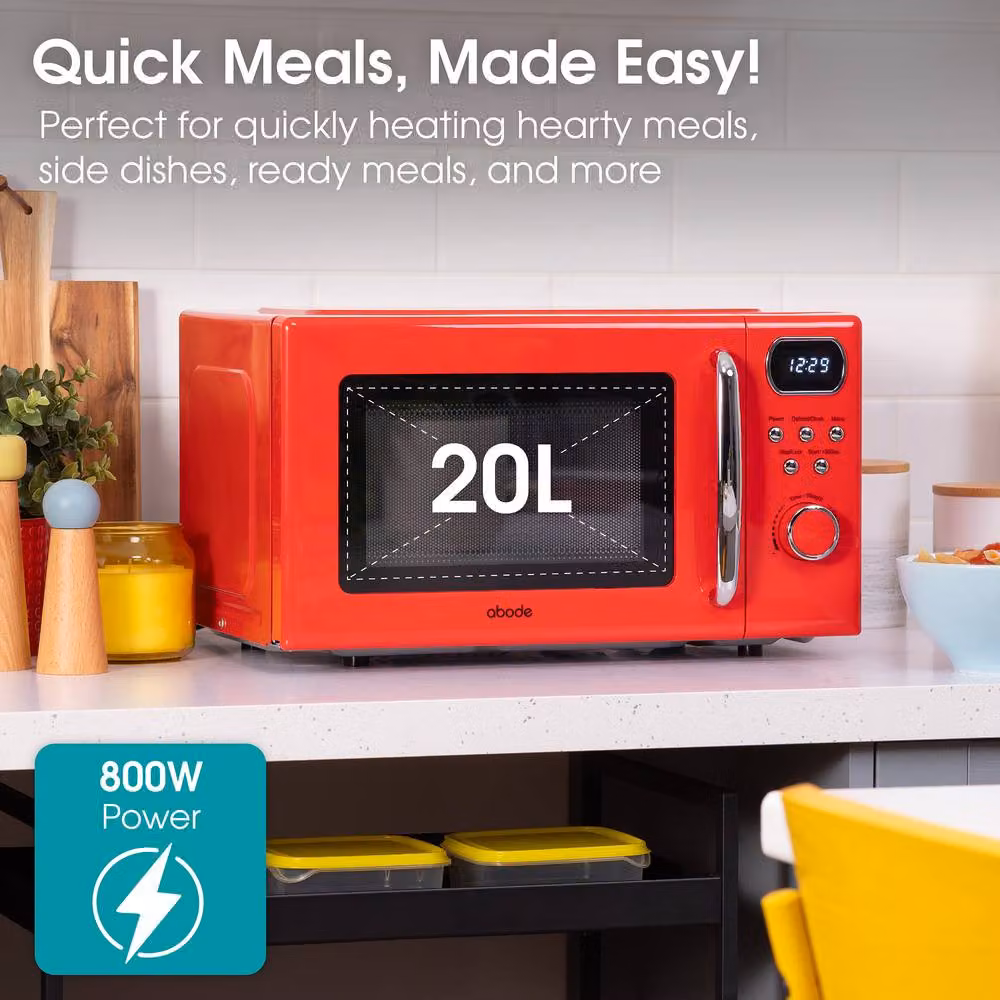 Abode AMD2004R Retro Digital Solo Microwave, 20L, 800W, Red – 3