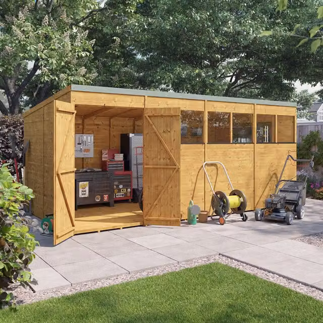 BillyOh Weka Expert Tongue and Groove Pent Wooden Workshop in Brown