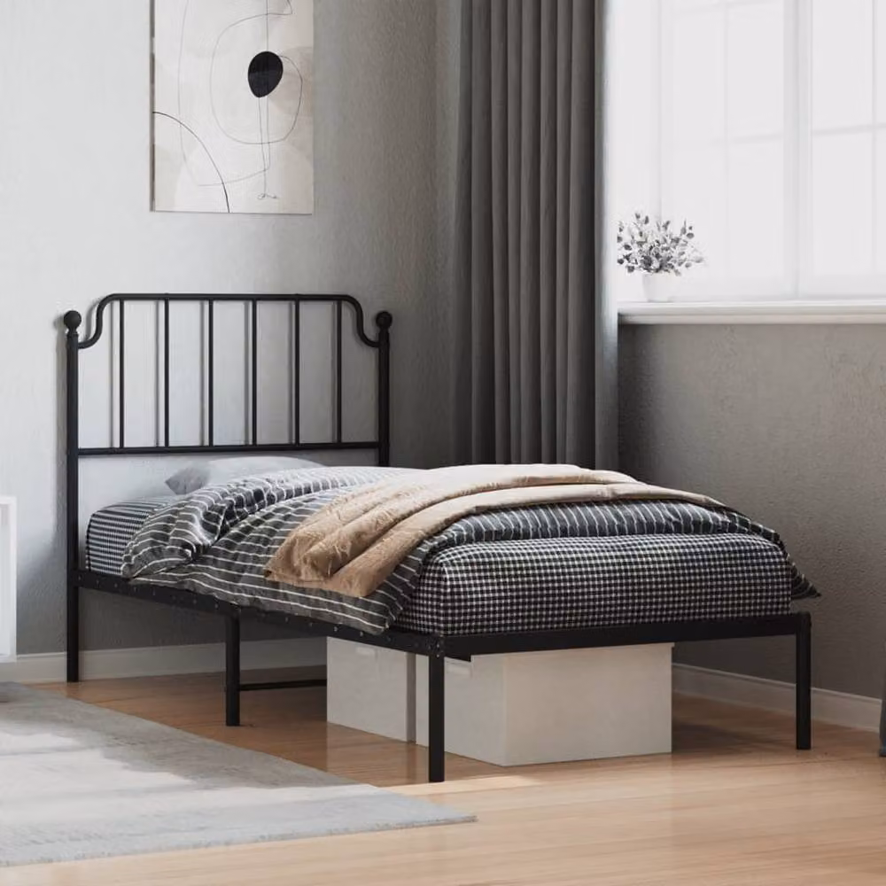Berkfield Home Metal Bed Frame with Headboard in Black, W/D/H: 90 x 200 cm – 2
