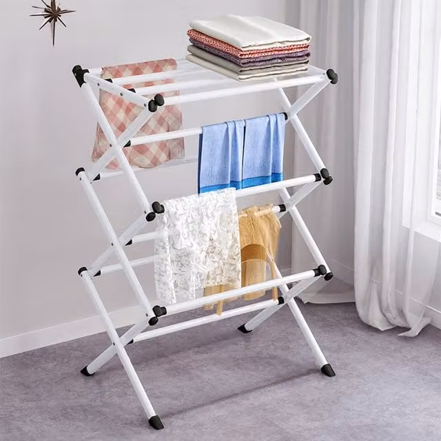 Livingandhome Foldable Metal Clothes Airer Drying Rack, White