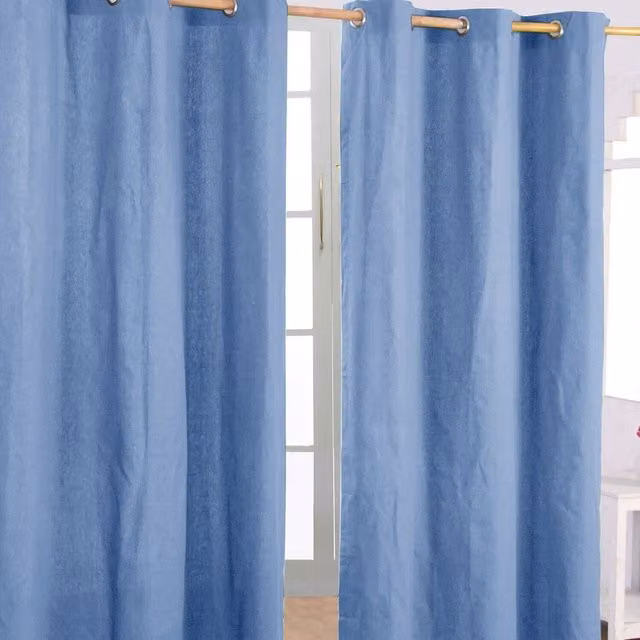 Homescapes Plain Cotton Eyelet Curtain Pair in Blue, Height: 182 cm, Width: 167 cm