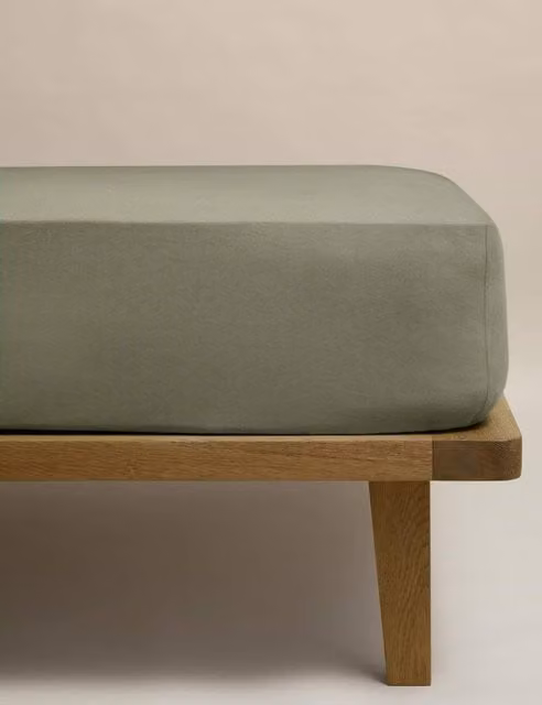 M&S Pure Brushed Cotton Flannelette Deep Fitted Sheet in Khaki, W/D/H: 180 x 200 cm