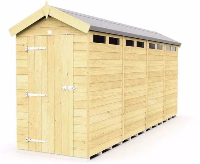 Buttercup Farm Apex Security Wood Shed with Single Door in Brown, W: 118 cm, H: 217 cm, L: 472 cm – 1