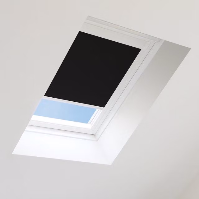 Bloc Blinds Skylight Blackout Blind for Velux Roof Window, Black with Silver and White Frames, Width: 76 cm