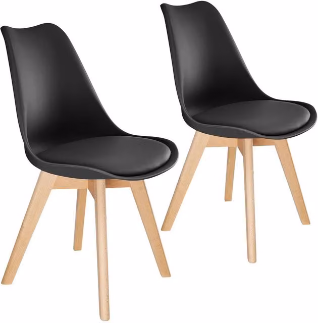 tectake Set of 2 Scandinavian Design Dining Chairs with Wood Legs in Black – 7