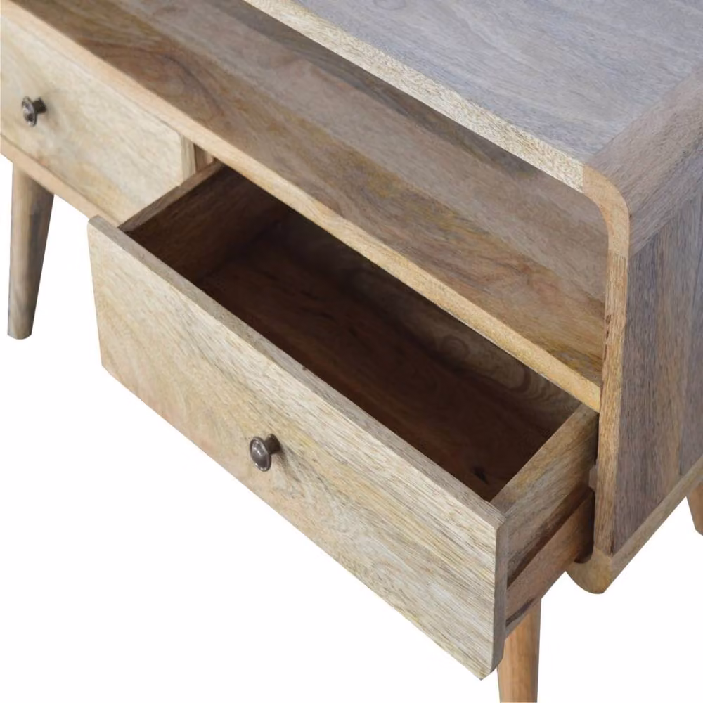 Wyld Haus Urbino Curved Mango and Oak Wood Low TV Media Unit with 2 Drawers, Brown, W: 120 cm, D: 40 cm, H: 47 cm – 4