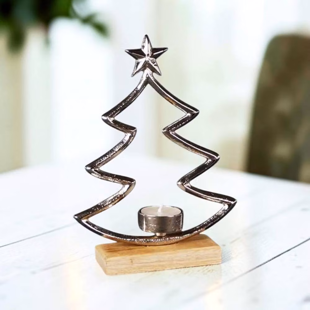Four Candle Metal Tree Tealight Holder in Silver – 2