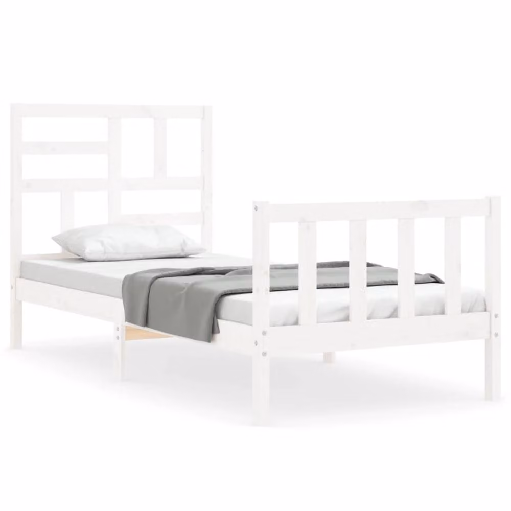 Berkfield Home Beautiful Single Solid Pine Wood Bed Frame with Headboard, White, W/D/H: 90 x 190 cm – 2