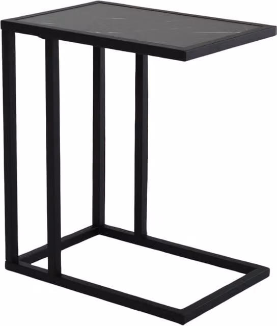 Pirlo Plush Industrial C Shaped Side Table in Black with Marble Effect