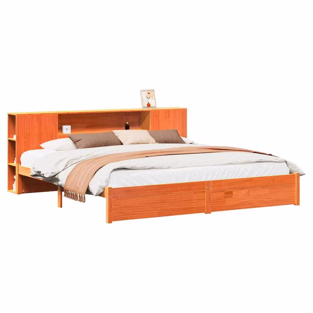 Berkfield Home Modern Solid Pine Bed Frame with Storage Headboard and Side Compartments in Wax Brown, 160 x 200 cm – 2