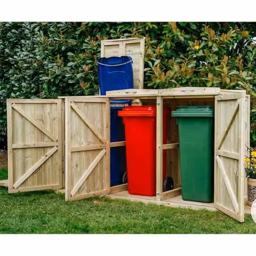 Buttercup Farm Shireburn Triple Wheelie Bin Store in Natural Brown, W: 203 cm, D: 80.4 cm, H: 120 cm – 2
