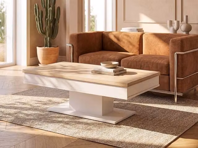 Vente-unique ASTULIA Coffee Table with Storage, White and Light Oak Effect, W/D/H: 59.0 x 40.2 x 15.0 cm – 1