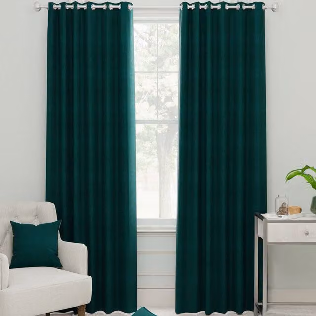 Linda Barker Royal Velvet Made to Measure Opaque Eyelet Curtain Panel in Dark Teal Petrol Green