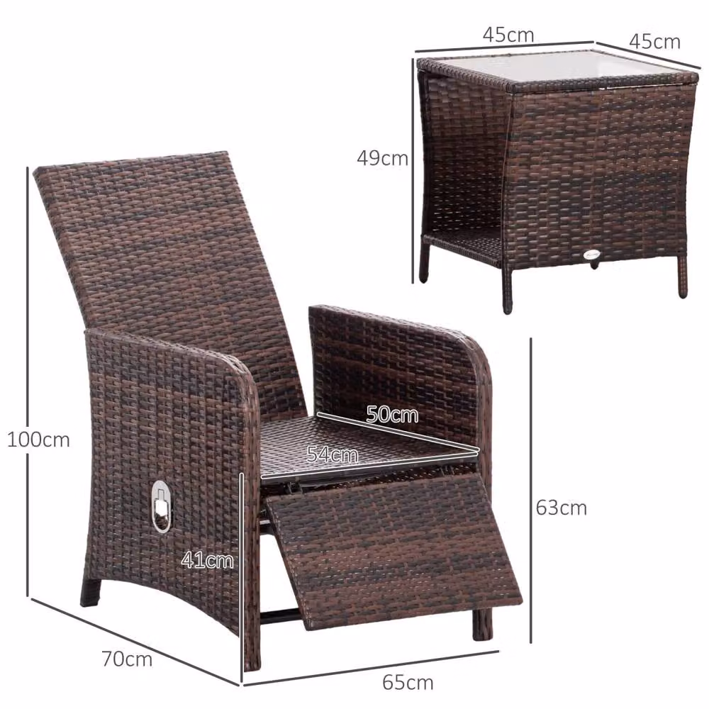 Wyld Haus Nomo 3 Piece Rattan Bistro Set in Mixed Brown with White Cushions – 3