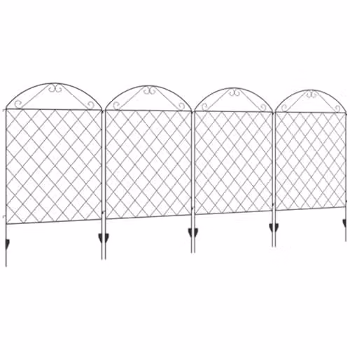 Outsunny Black Decorative Metal Garden Fencing, 4-Piece Rustproof Steel Palisade Flower Bed Border Edging